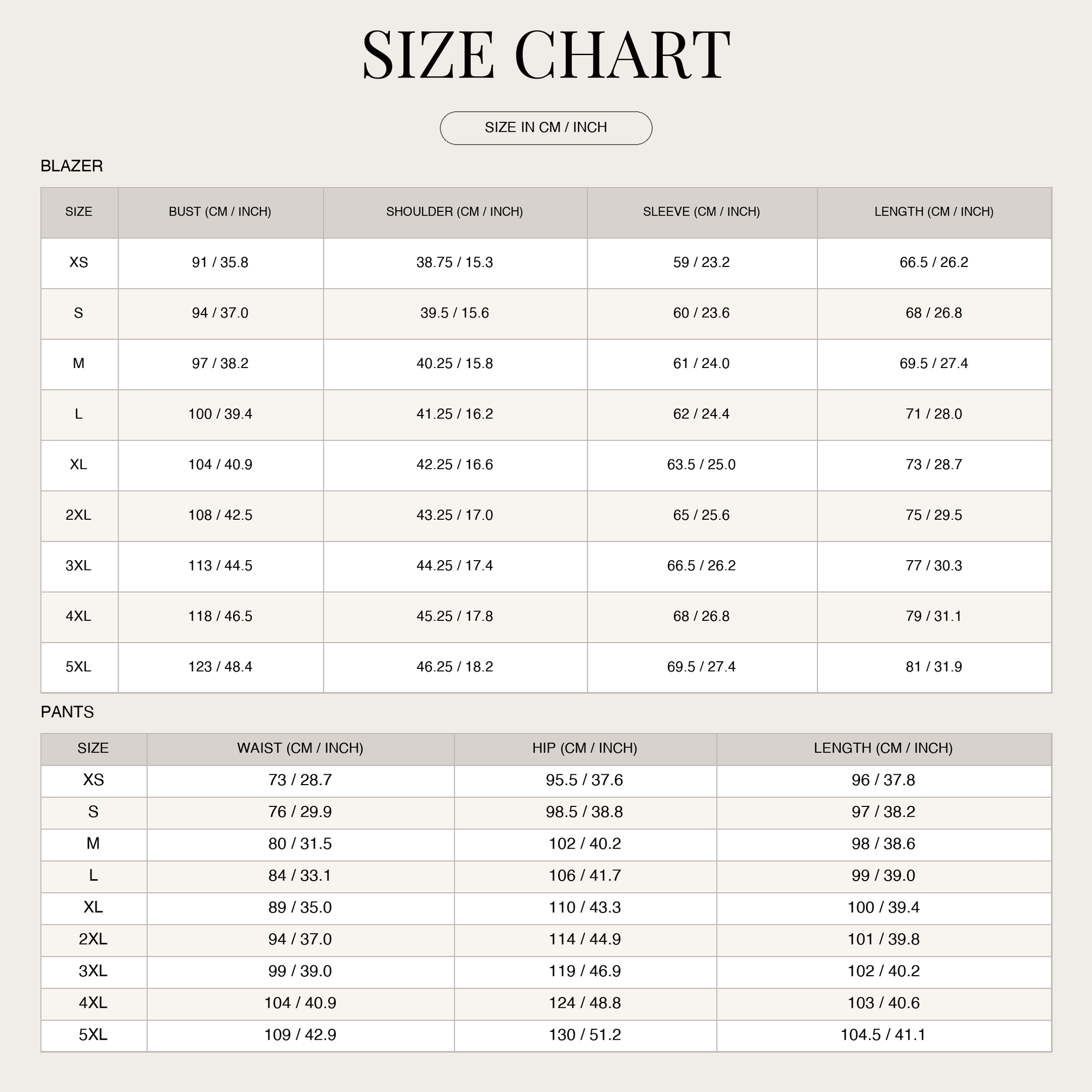 Size chart